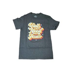 Men's Yall Need Jesus Retro Graphic Short Sleeves T Shirt Grey Size 3XL (54-56)